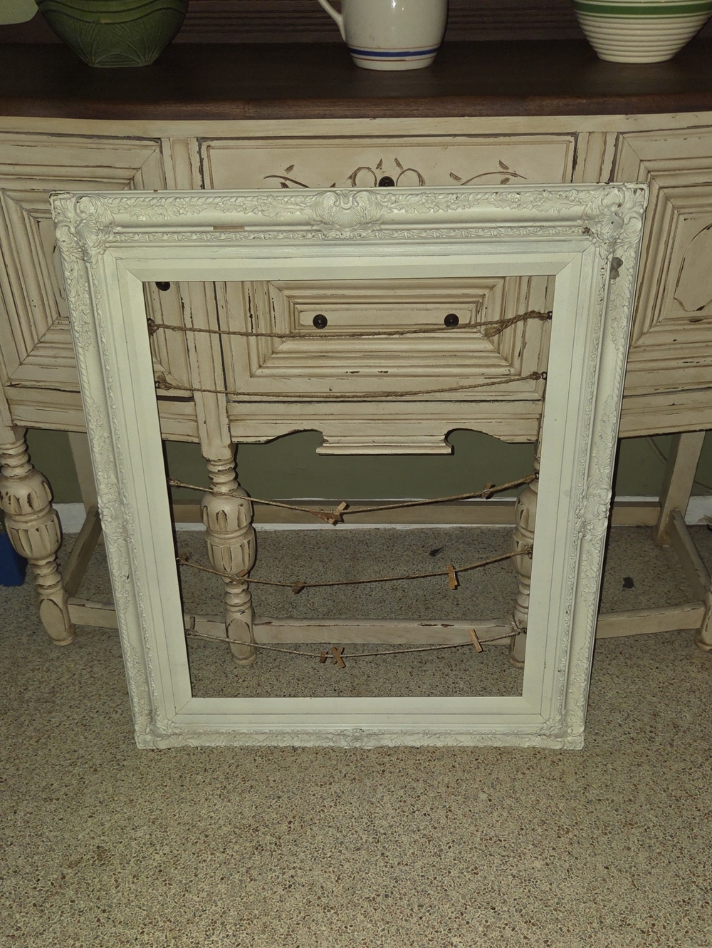 Large 32x27 Vintage Shabby Chic Ornate White Frame Photo Display